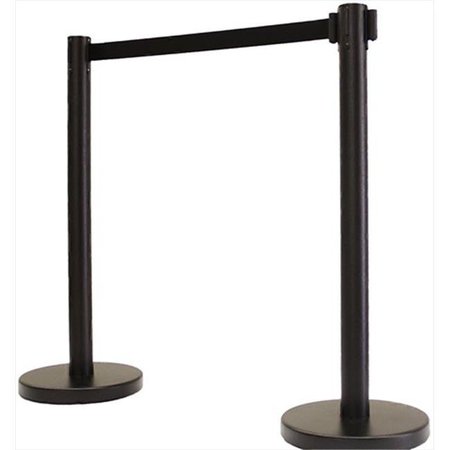 VIC CROWD CONTROL INC VIP Crowd Control 1100 14 in. Flat Base Black Post & Cover Retractable Belt Stanchion - 6.5 ft. Black Belt 1100